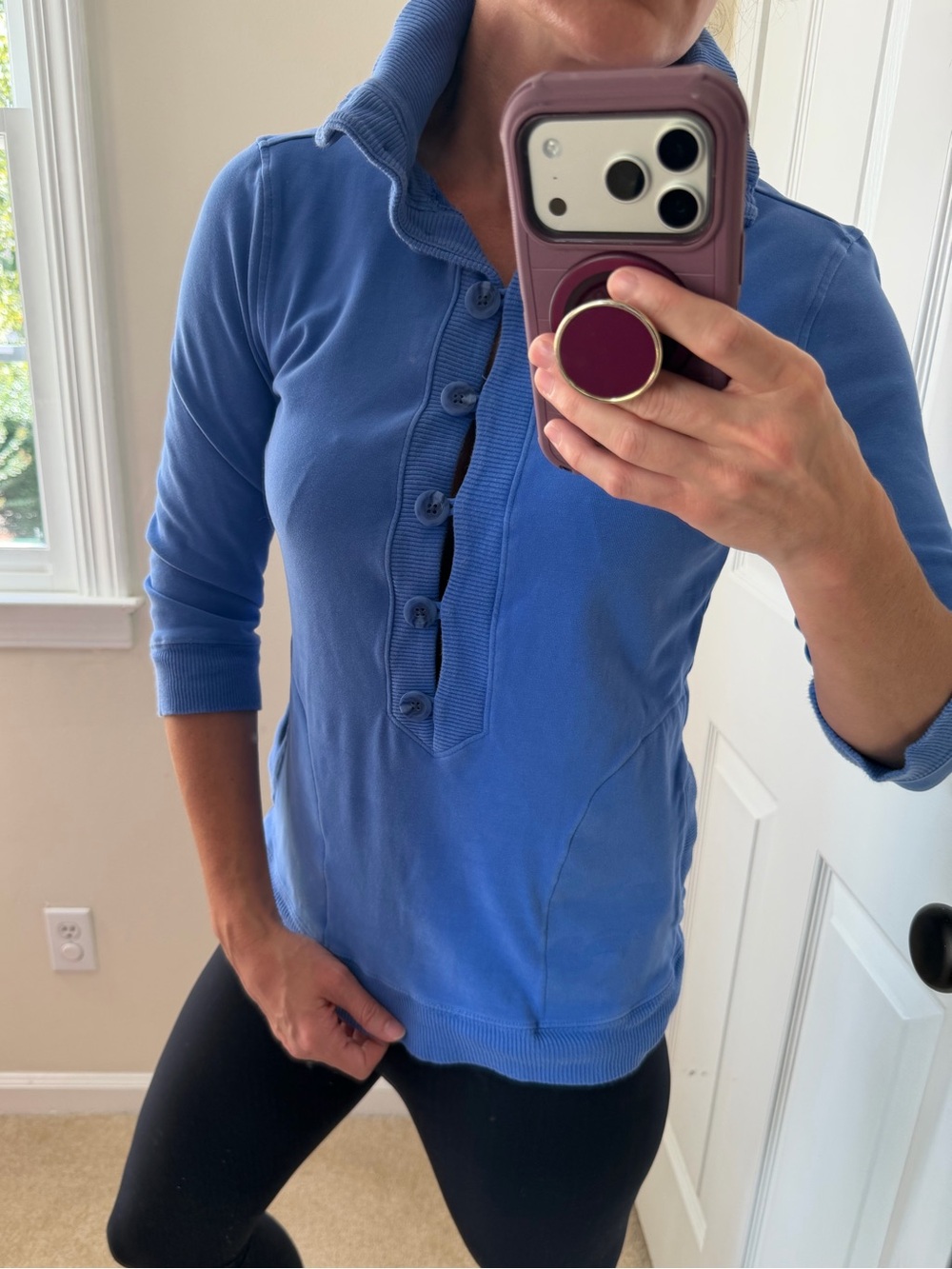 🍂 5/$25 Banana Republic Button-Placket Quarter-Sleeve Pullover in Blue